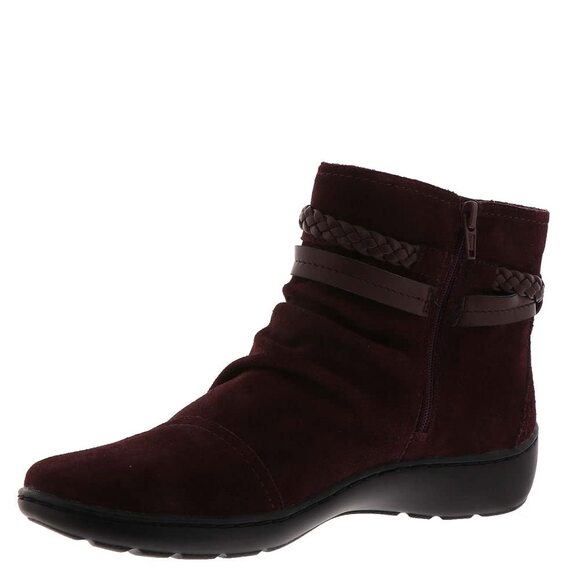 NWT Clarks Women’s Cora Braid Ankle Boot Burgundy Suede 9.5 - Picture 2 of 6